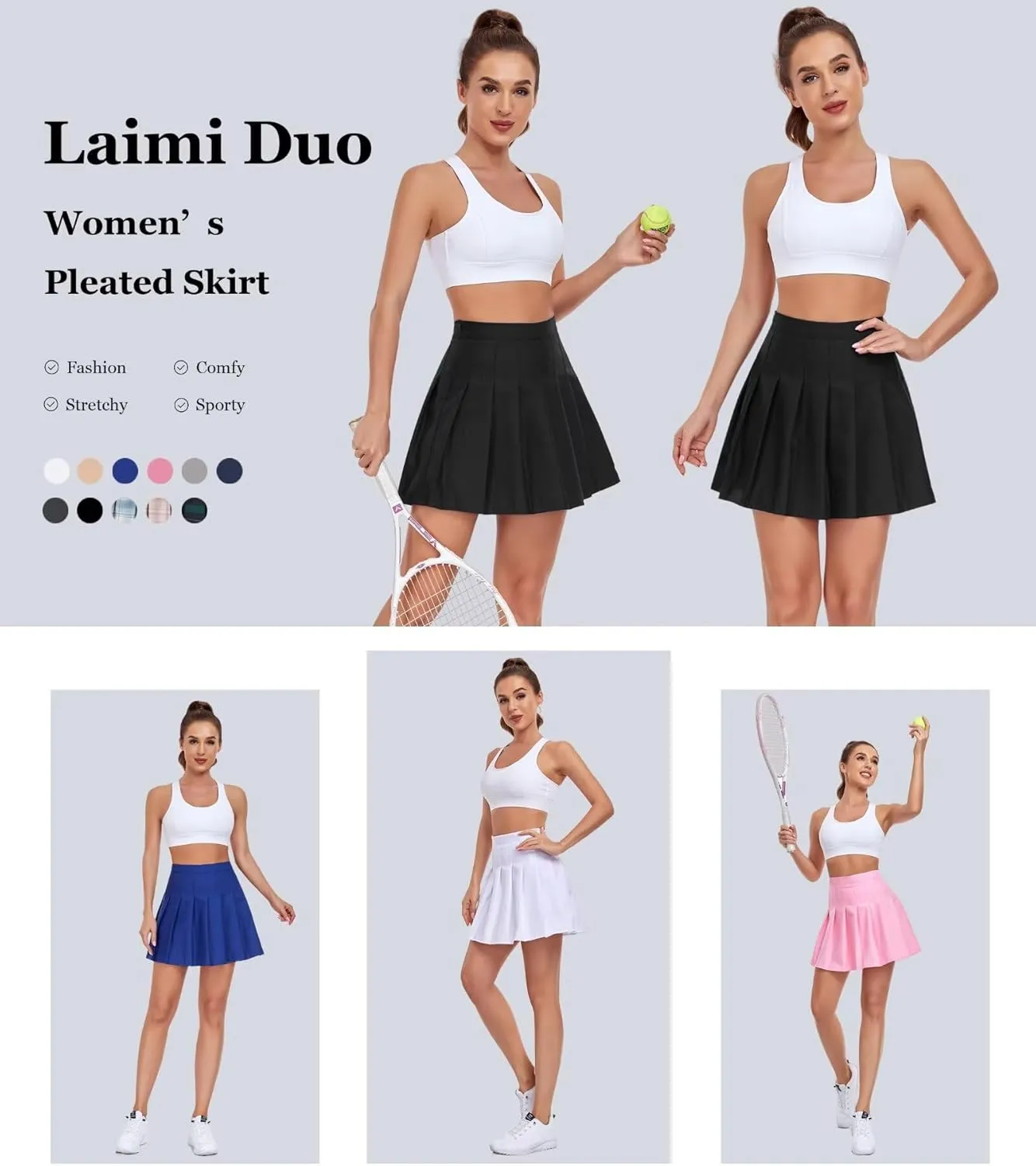 Women Pleated Skirt Tennis Golf Skorts with Lining Shorts Athletic Pleated Skirts for Women