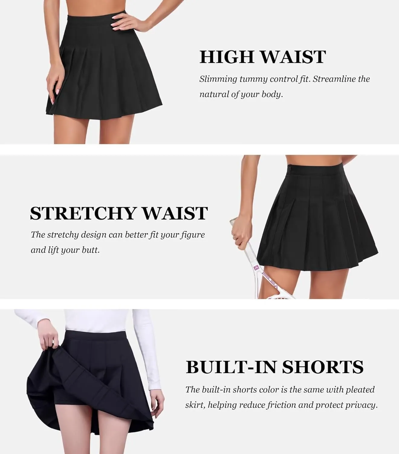 Women Pleated Skirt Tennis Golf Skorts with Lining Shorts Athletic Pleated Skirts for Women