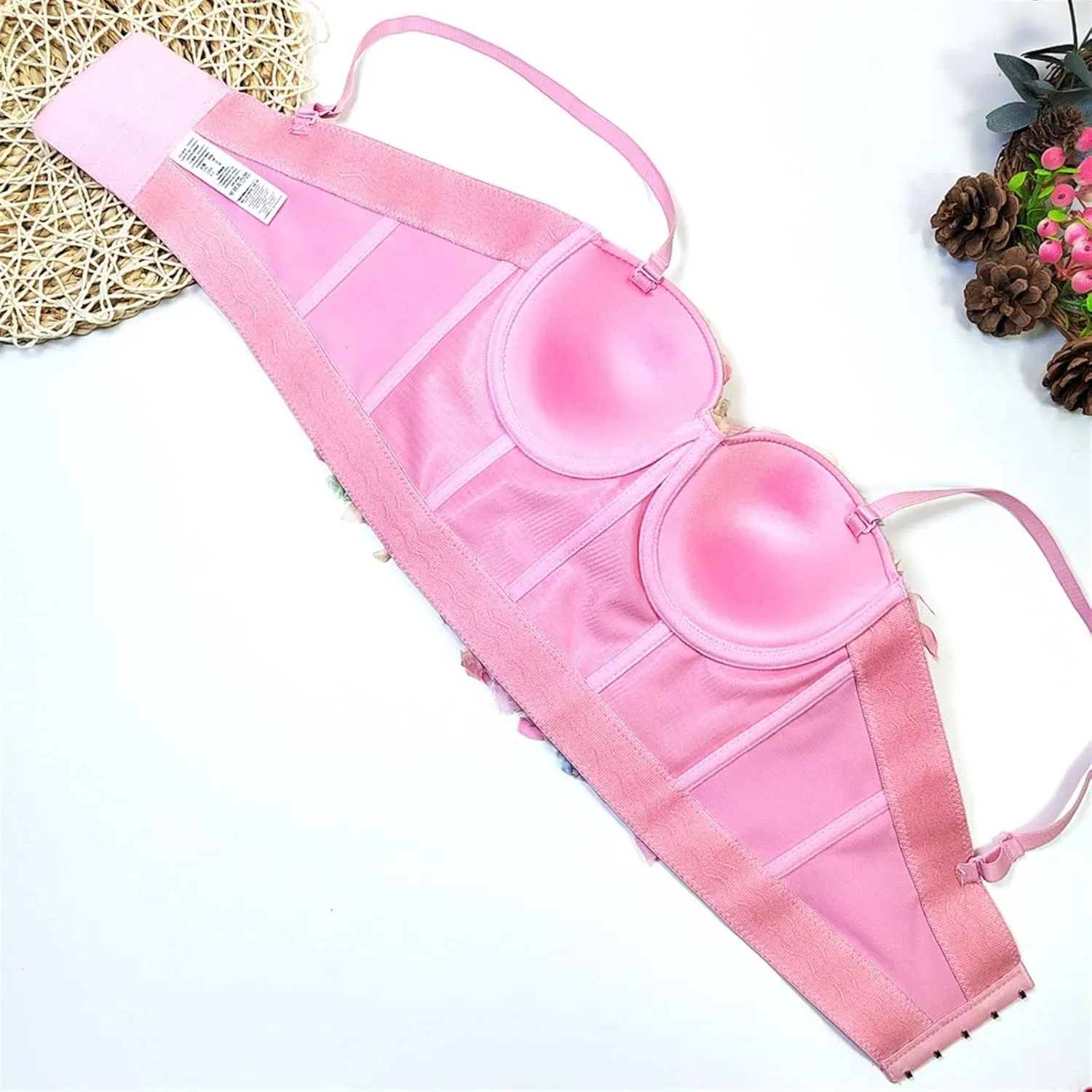 Women Sweet 3D Flowers Tank Tops Pink Lace Push Up Corset Top Party Rave Festiva Sexy Internal Camisole Clothing Summer