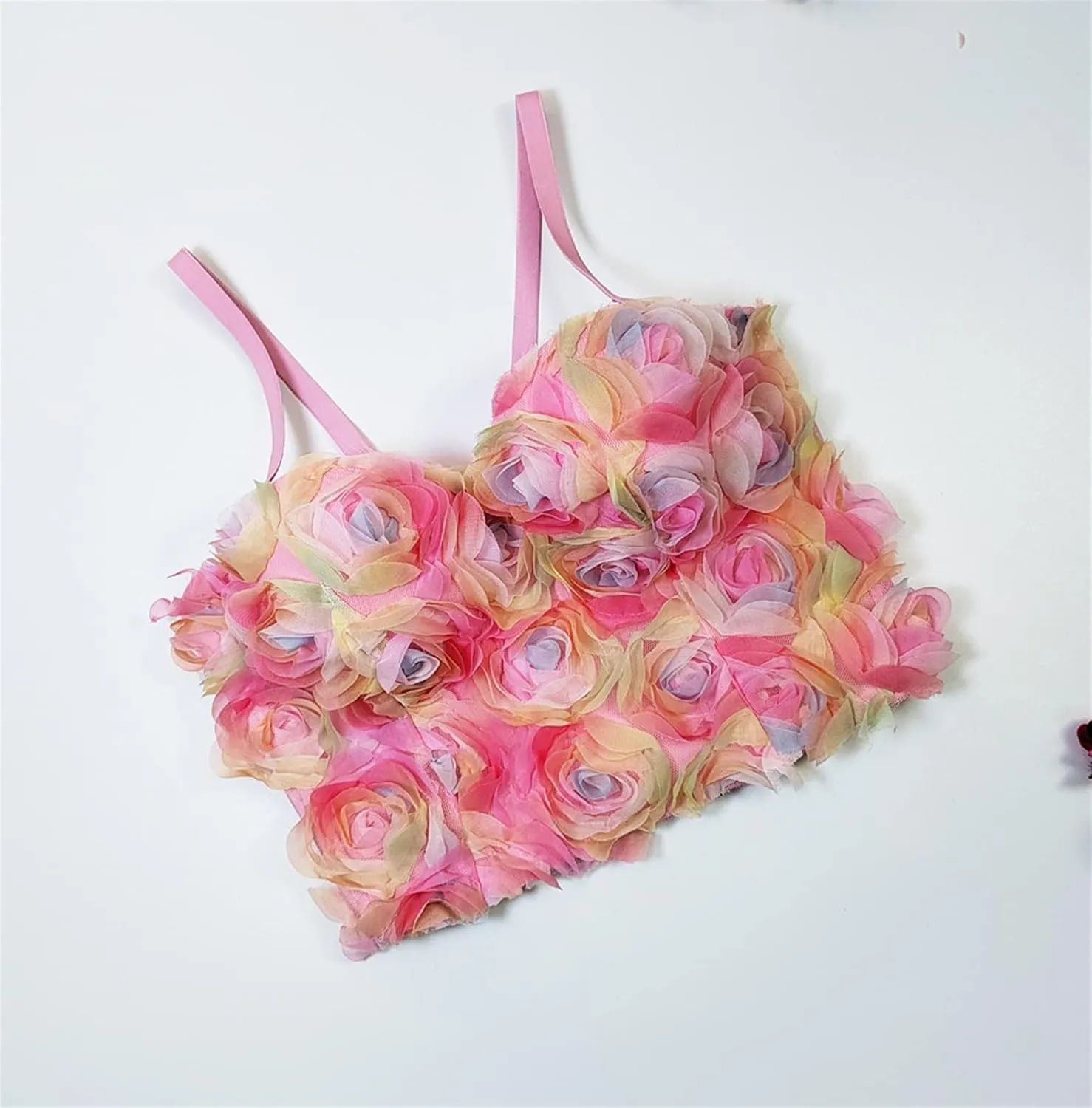 Women Sweet 3D Flowers Tank Tops Pink Lace Push Up Corset Top Party Rave Festiva Sexy Internal Camisole Clothing Summer