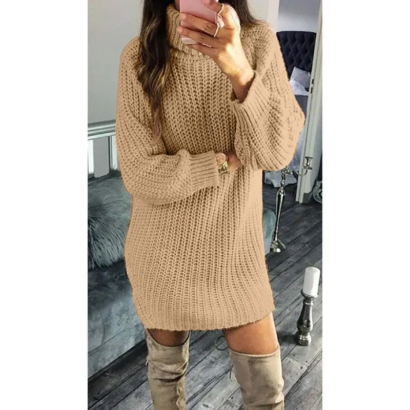 Women turtleneck dressy crochet knit long pullover sweater