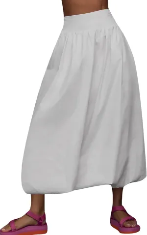 Women Y2k Bubble Maxi Skirt Elastic Low Waist Pleated Long Skirt Ruffle A Line Puffy Midi Skirt Streetwear