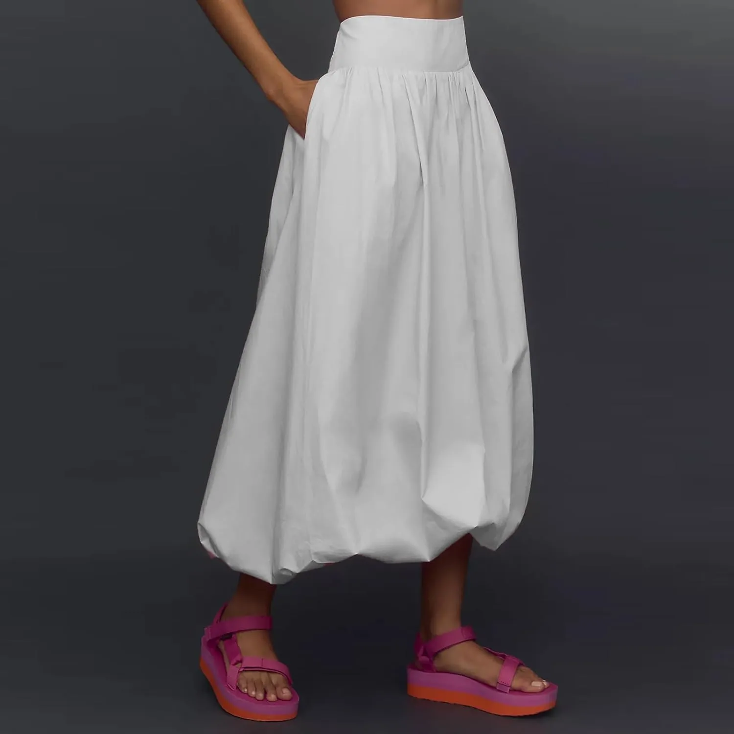 Women Y2k Bubble Maxi Skirt Elastic Low Waist Pleated Long Skirt Ruffle A Line Puffy Midi Skirt Streetwear
