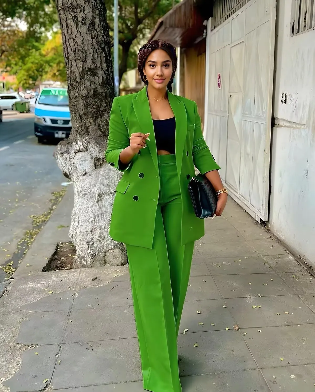 Women's 2 Piece Outfits Blazer Jacket and Wide Leg Pants Double Breasted Formal Suits for Women Casual Suit Sets