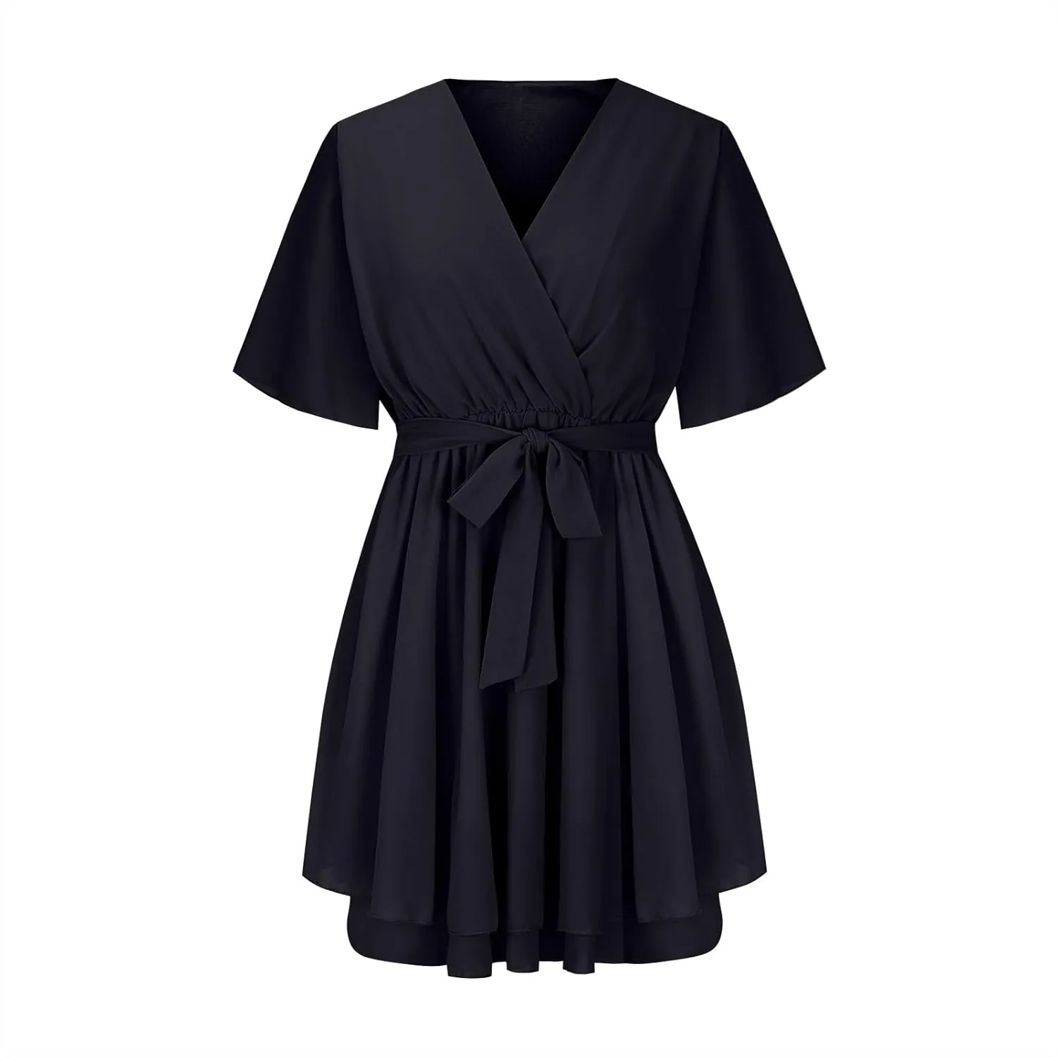 Women's 2025 Summer Wrap Dress Short Sleeve Flowy Casual V Neck Ruffle Mini Dresses Chiffon Spring Dresses for Women