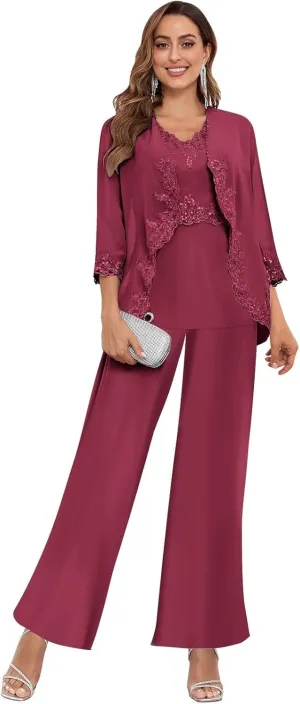 Women's 3PC Mother of The Bride Pants Suits for Wedding Elegant Sets Wedding Formal Outfit