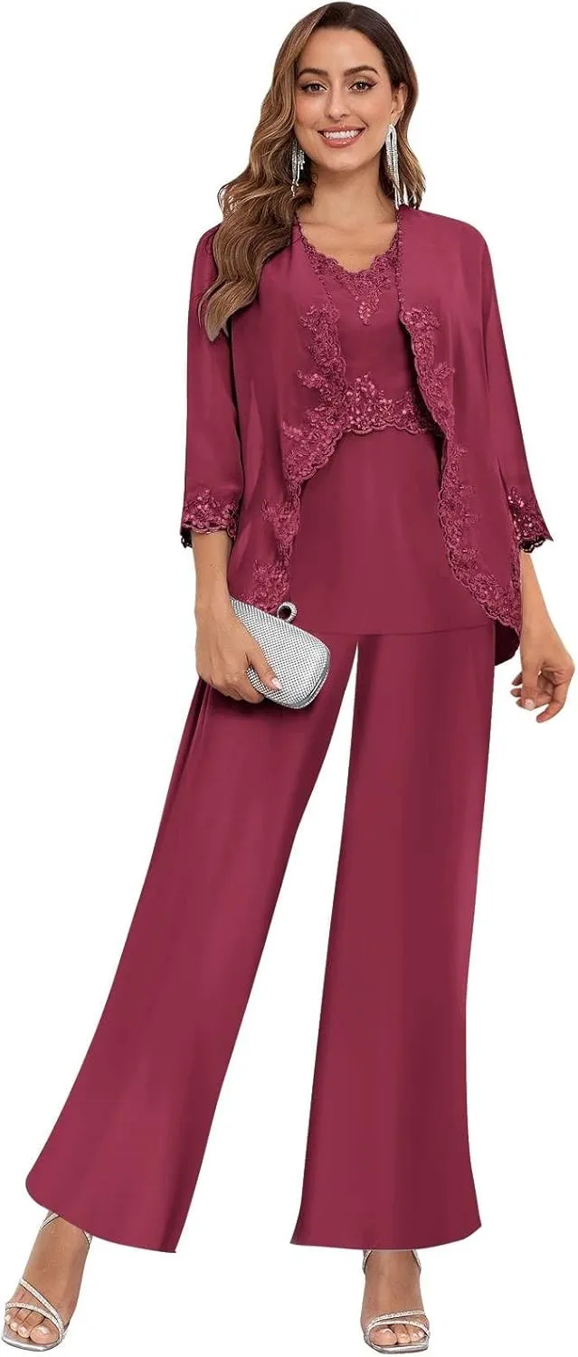 Women's 3PC Mother of The Bride Pants Suits for Wedding Elegant Sets Wedding Formal Outfit