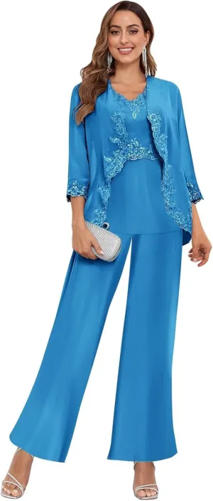 Women's 3PC Mother of The Bride Pants Suits for Wedding Elegant Sets Wedding Formal Outfit