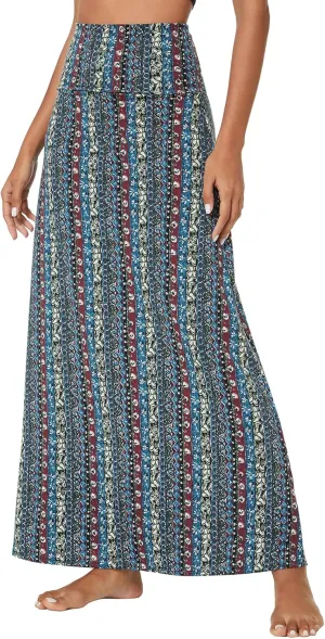 Women's Boho Flod Over Long Maxi Skirt Elastic High Waisted Long Skirts for Women