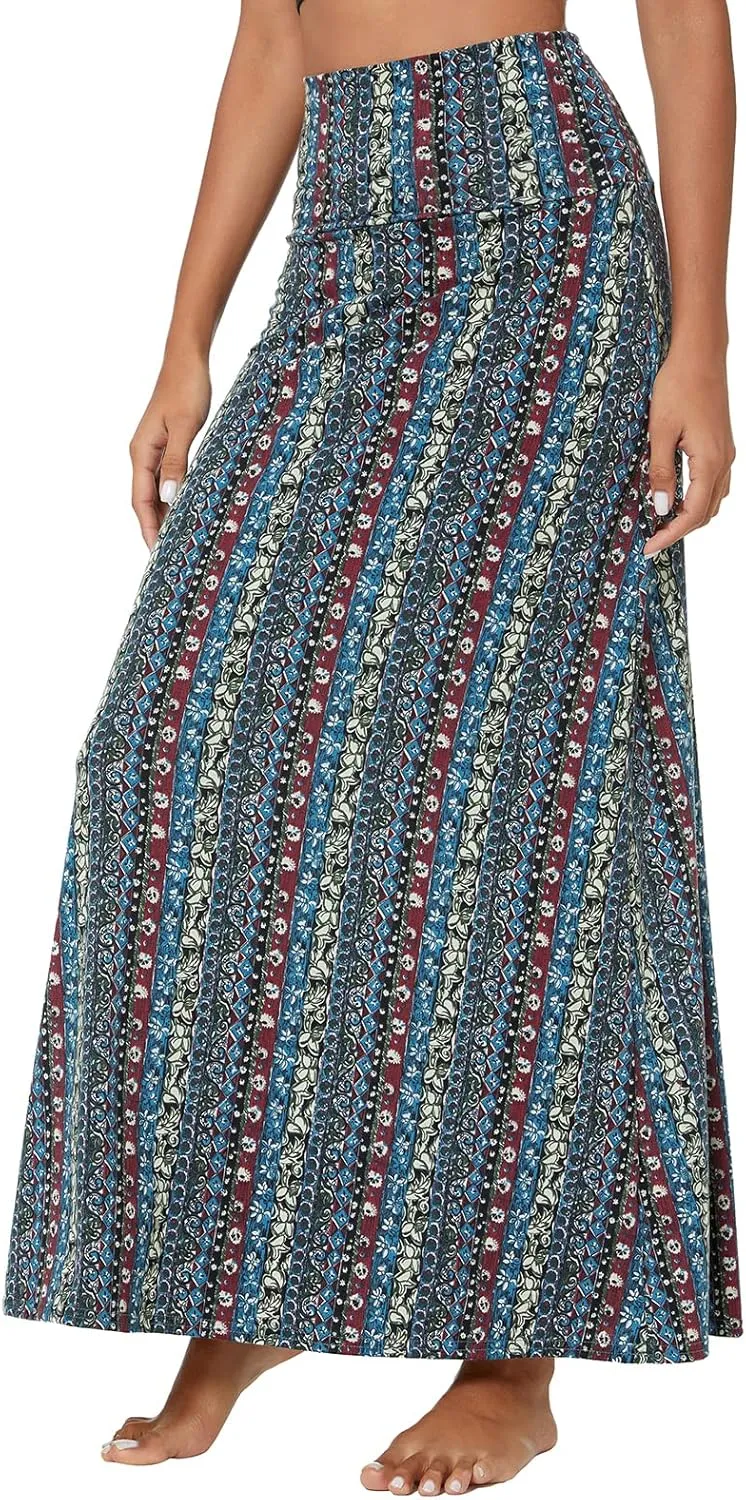 Women's Boho Flod Over Long Maxi Skirt Elastic High Waisted Long Skirts for Women
