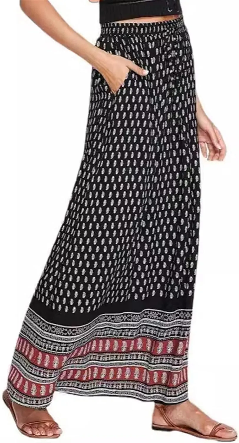 Women's Casual Ruched Stretchy High Waist A-Line Skirt Pleated Flared Midi Skirt