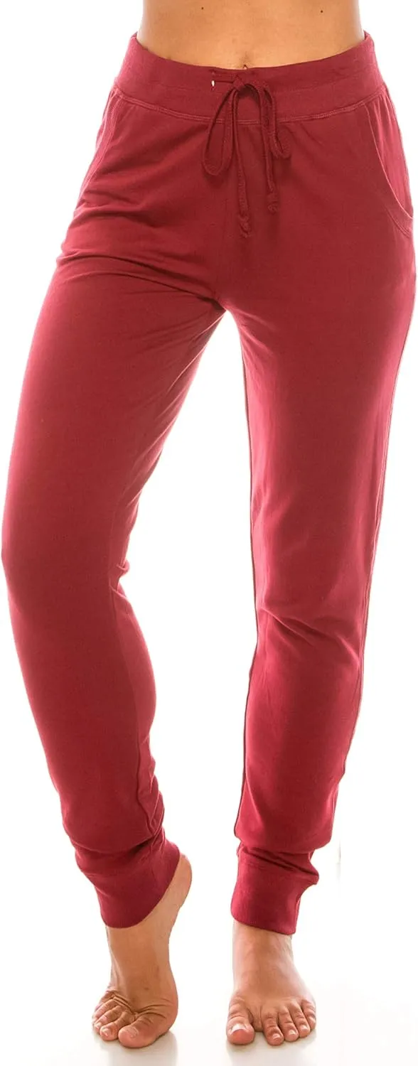 Womens Cotton Blend Jogger Sweatpants with Pockets Lounge Wear Tapered Active Yoga Casual Travel Pants