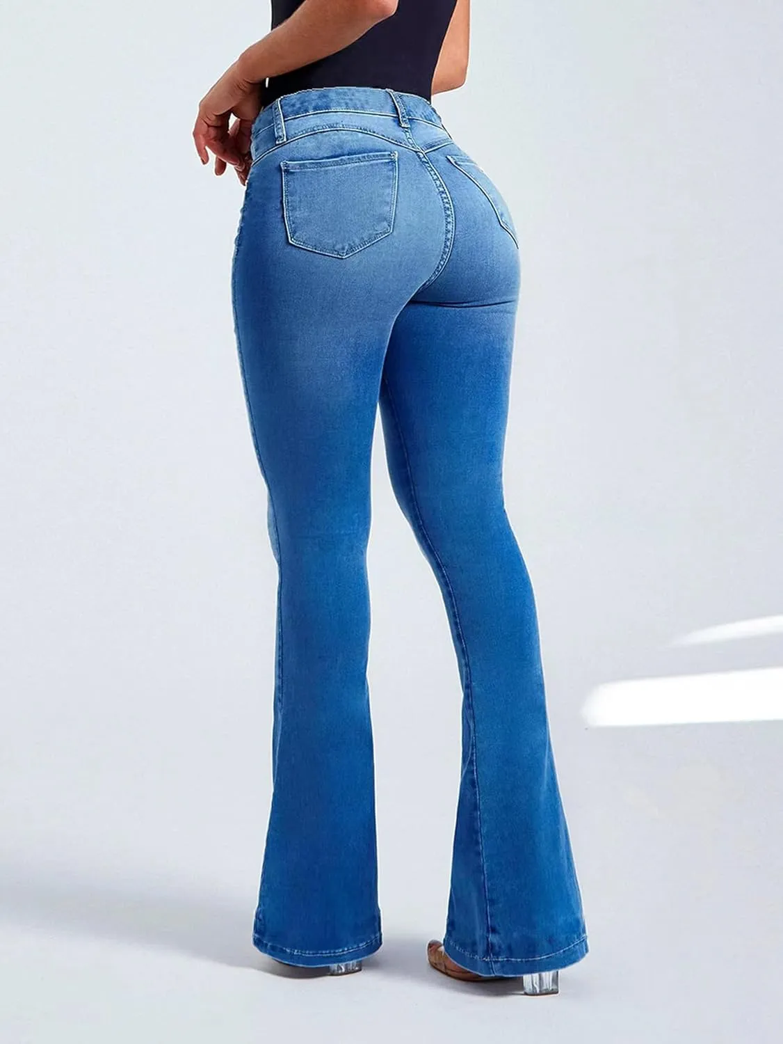 Women's Flare Stretch High Rise Jeans Skinny Bell Bottom Denim Pants