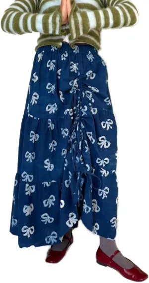 Womens Flowy Pleated Midi Skirt Drawstring Ruched Skirts High Waisted Plaid A Line Boho Casual Long Skirts
