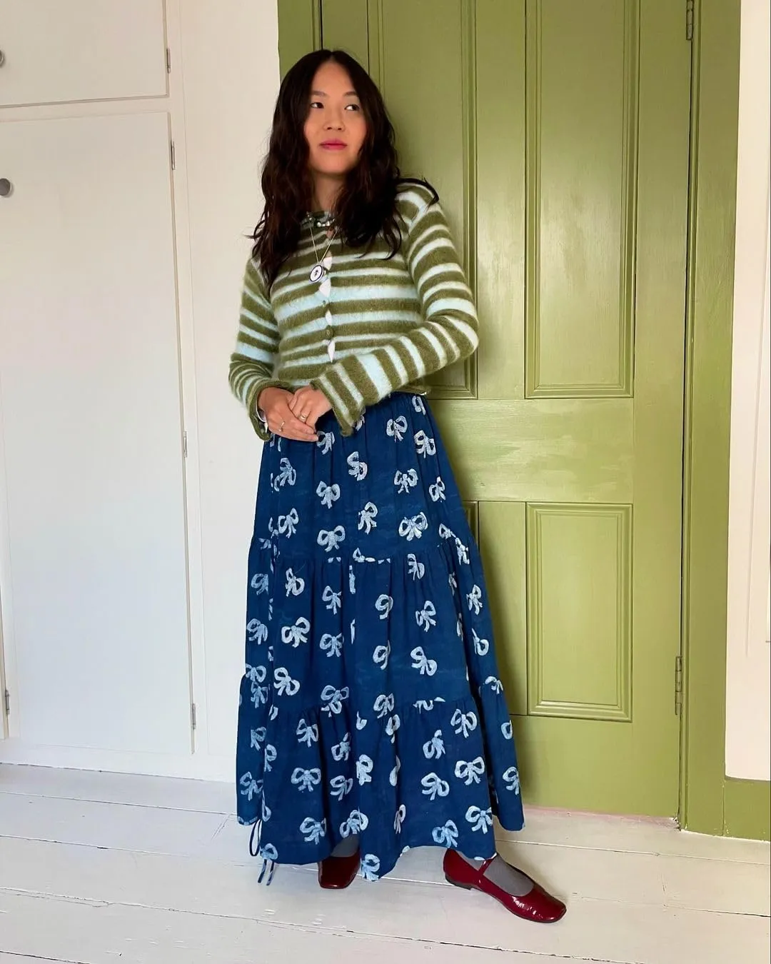 Womens Flowy Pleated Midi Skirt Drawstring Ruched Skirts High Waisted Plaid A Line Boho Casual Long Skirts