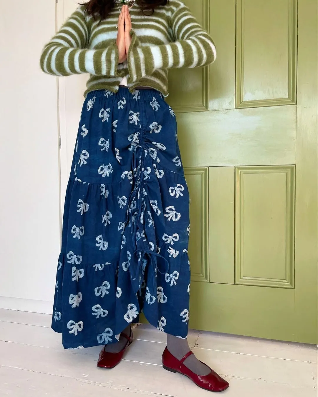 Womens Flowy Pleated Midi Skirt Drawstring Ruched Skirts High Waisted Plaid A Line Boho Casual Long Skirts