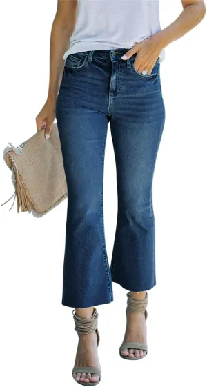 Women's High Waisted Crop Flare Jeans for Women Cropped Bell Bottom Jeans for Women Denim Pants with Live Hem