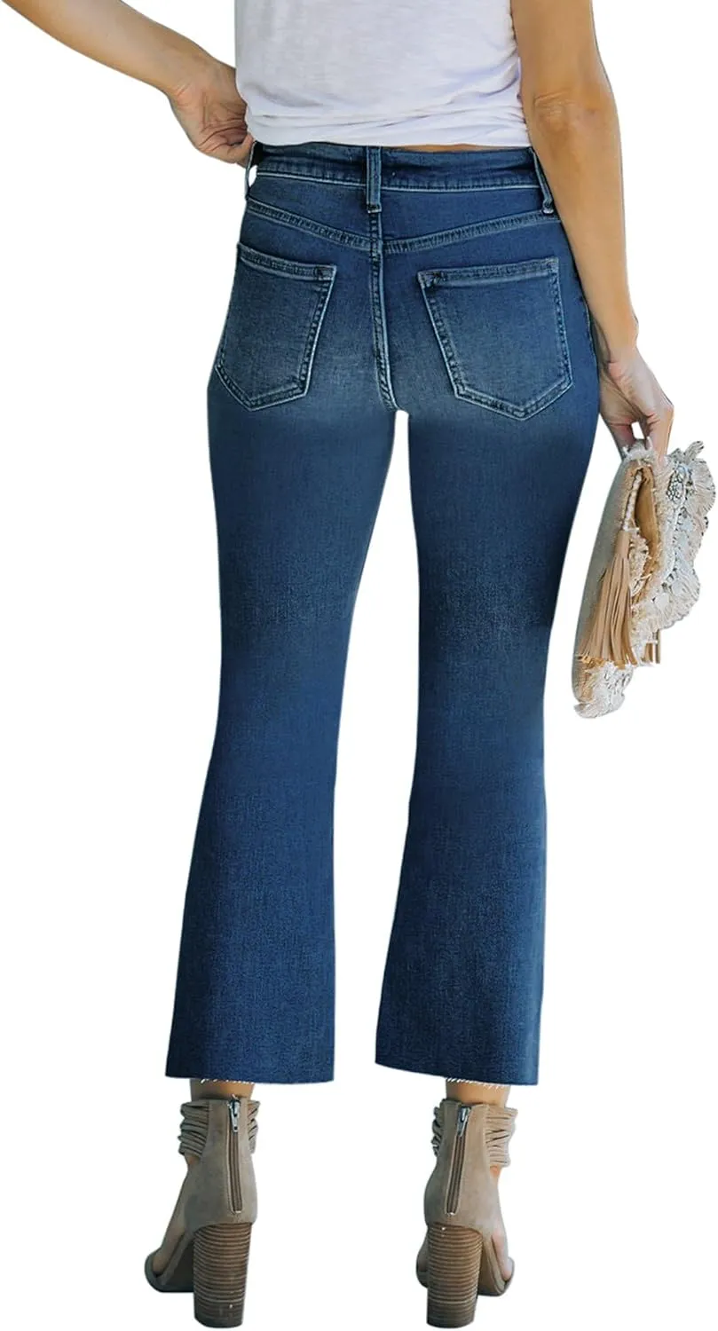 Women's High Waisted Crop Flare Jeans for Women Cropped Bell Bottom Jeans for Women Denim Pants with Live Hem