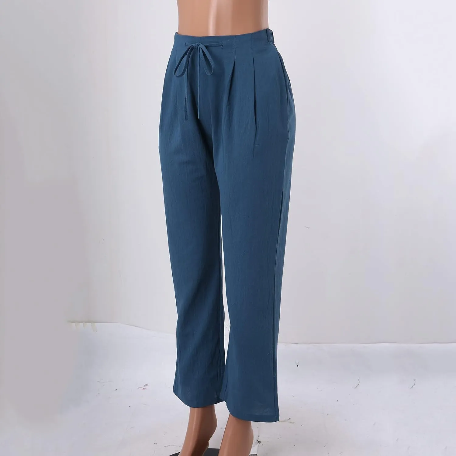 Womens Linen Summer Y2K Streetwear Palazzo Lounge Pants Low Waist Baggy Stretchy Loose Fit Trouser Business Work