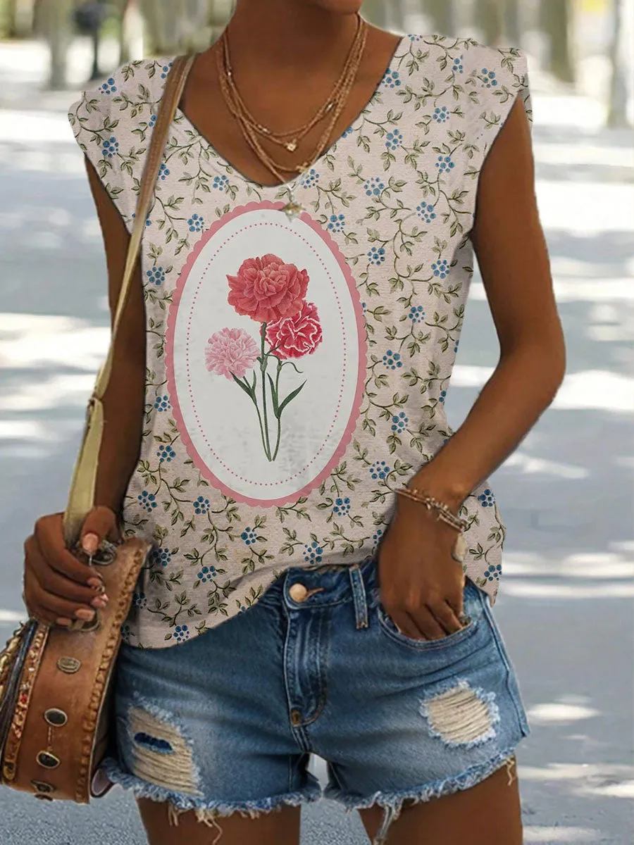 Women's Mother's Day Carnation Printed Vests