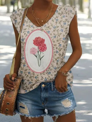 Women's Mother's Day Carnation Printed Vests