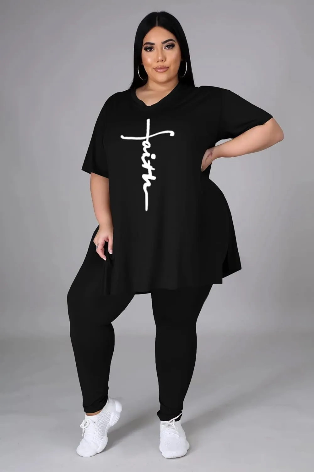Women's Plus Size Two Piece Outfits Loungewear Sets Summer Oversized Tshirts Long Sweatpants Sweatsuits Sets