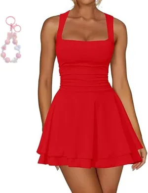 Women's Ruffle Hem Boat Neck Mini Dress Sleeveless Ruched Corset Short Party Dresses Women's Summer Mini Dress