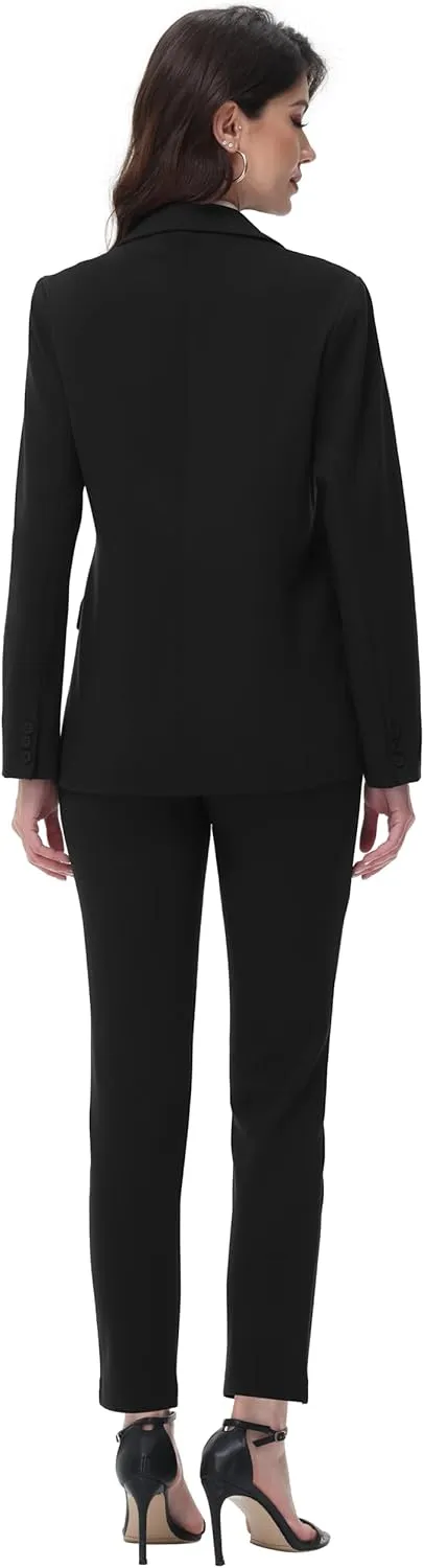 Women's Suits 2 Piece Set Dressy Business Slim Fit One Button Professional Blazer Pantsuits Set Work Casual Outfits