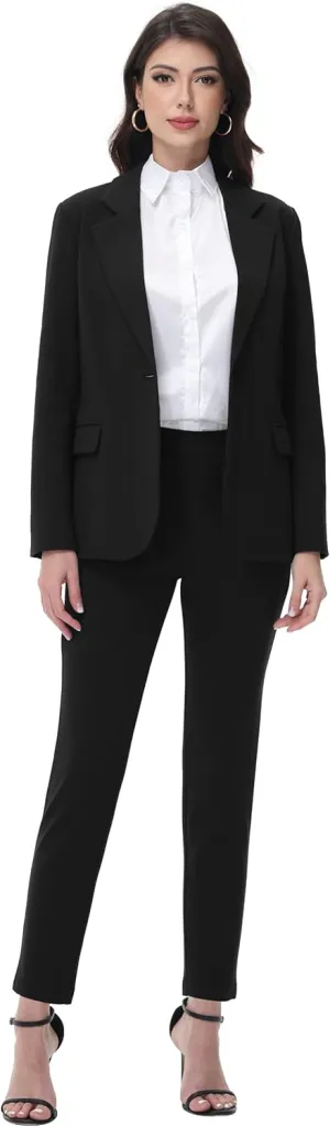 Women's Suits 2 Piece Set Dressy Business Slim Fit One Button Professional Blazer Pantsuits Set Work Casual Outfits