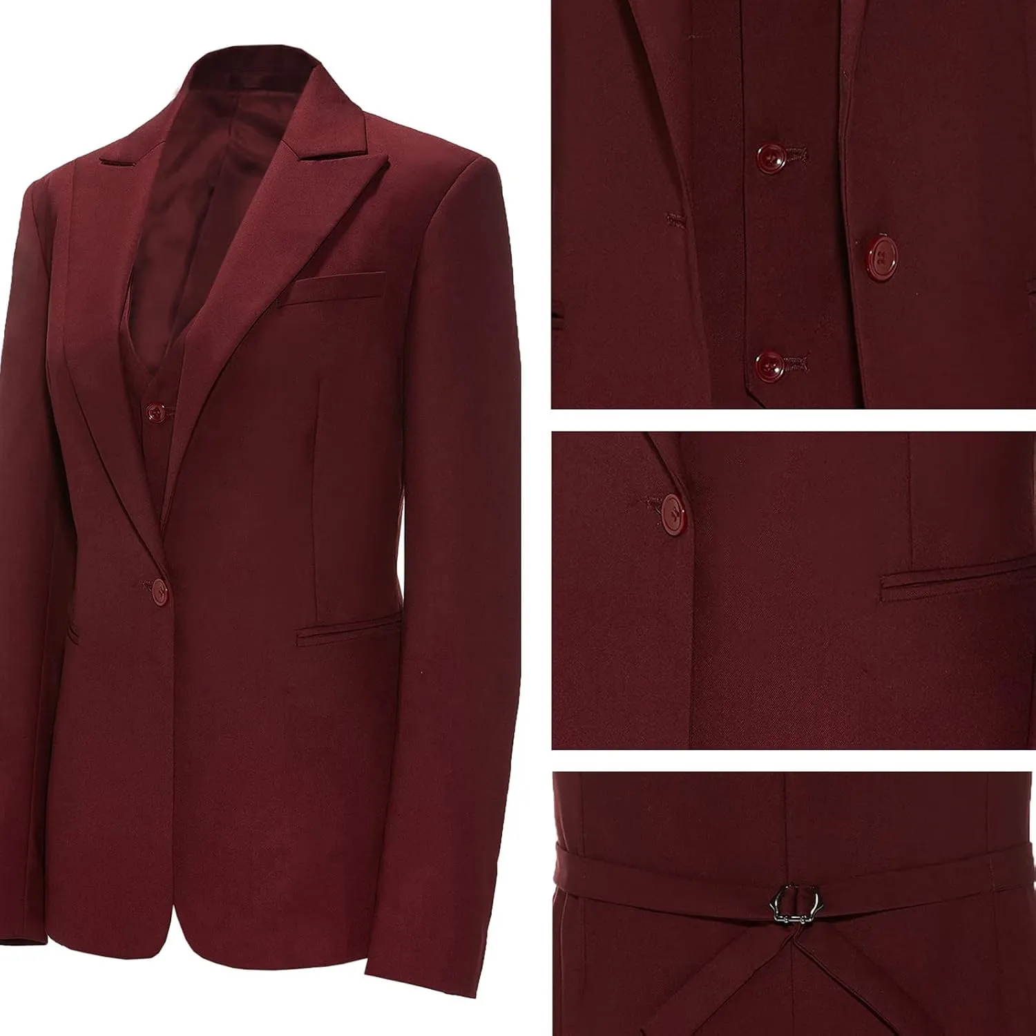 Womens Suits for Office Work 3 Pieces Set Notch Lapel Single Breasted Vest Lady Business Suit (Blazer Vest Pants)