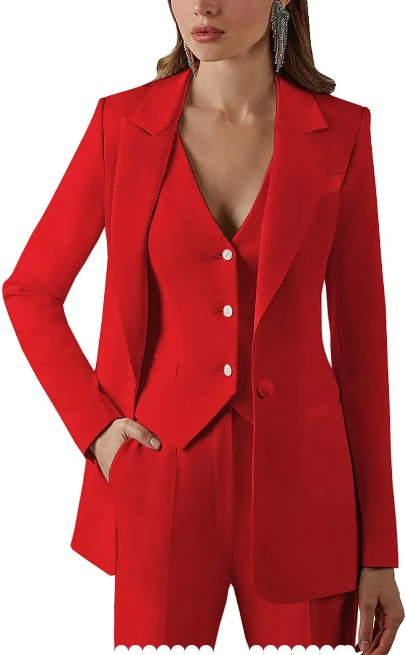 Womens Suits for Office Work 3 Pieces Set Notch Lapel Single Breasted Vest Lady Business Suit (Blazer Vest Pants)