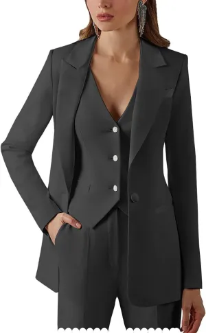 Womens Suits for Office Work 3 Pieces Set Notch Lapel Single Breasted Vest Lady Business Suit (Blazer Vest Pants)