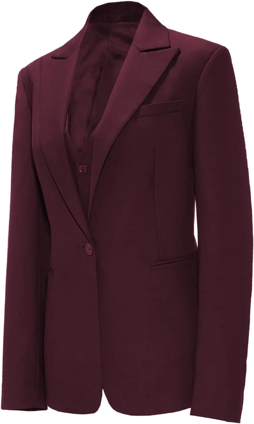 Womens Suits for Office Work 3 Pieces Set Notch Lapel Single Breasted Vest Lady Business Suit (Blazer Vest Pants)