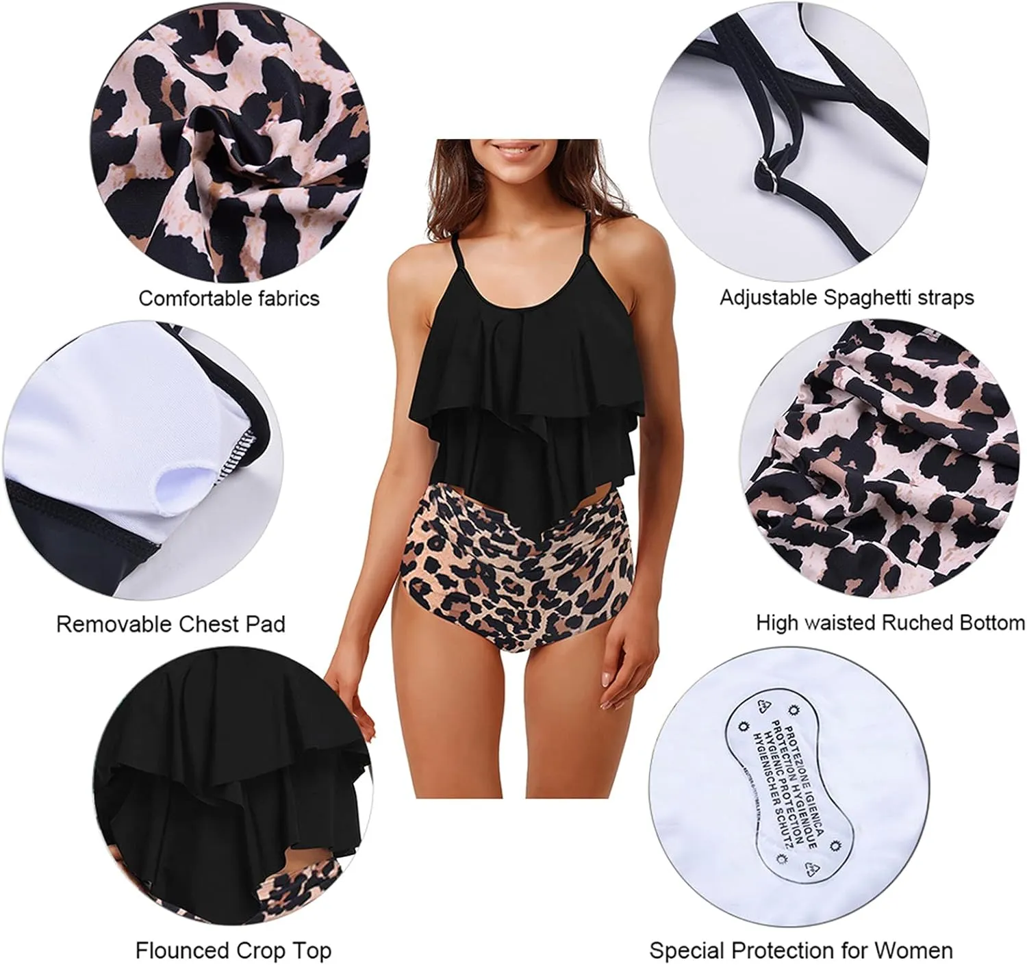 Womens Tankini Swimsuits Ruffled Tank Top Tummy Control Floral Modest Swimwear High Waisted Bikini