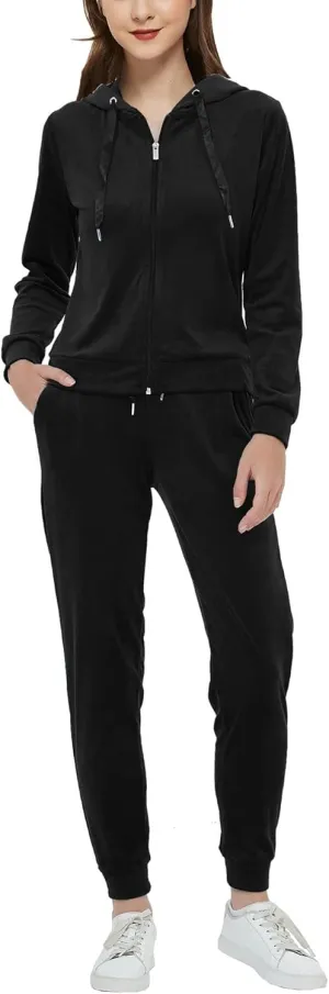 Woolicity Women's Sweatsuits Set 2 Piece Velour Full Zip Hoodie Tracksuits Sportswear with Pocket