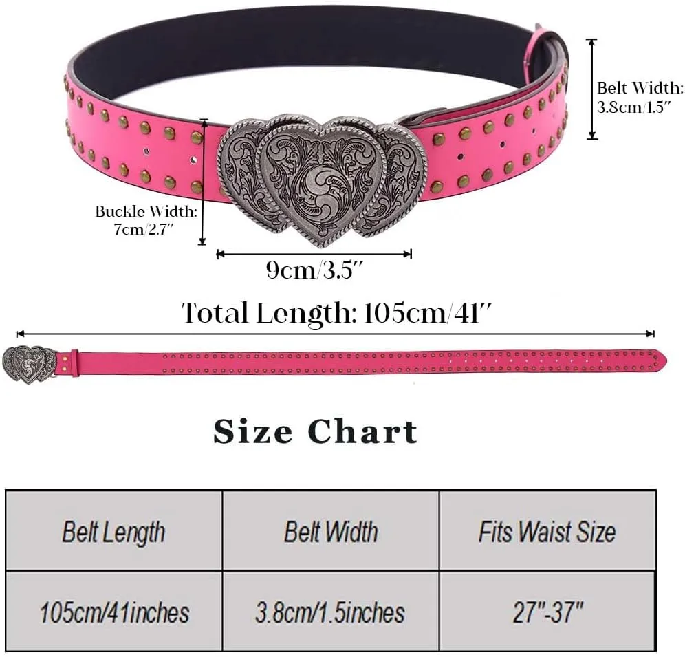 Yalice Heart Western Leather Belt for Women Men Star Buckle Waist Belt for Jeans Pants Ladies Cowgirls Cowboys Belt