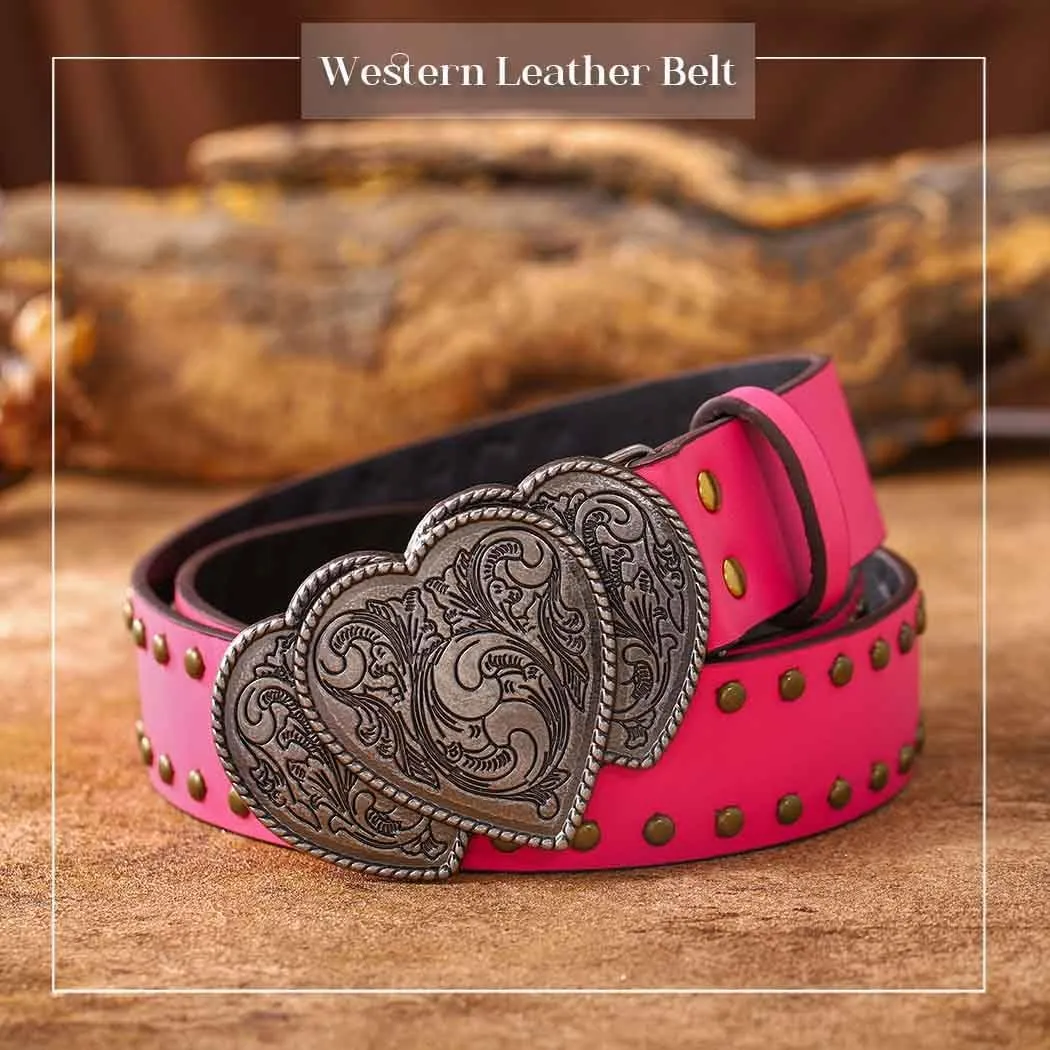 Yalice Heart Western Leather Belt for Women Men Star Buckle Waist Belt for Jeans Pants Ladies Cowgirls Cowboys Belt