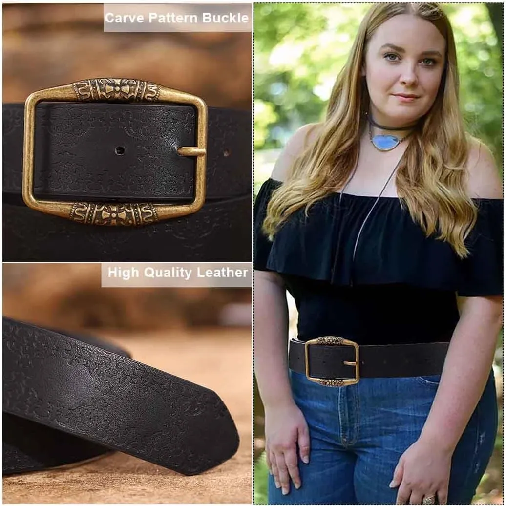 Yalice Heart Western Leather Belt for Women Men Star Buckle Waist Belt for Jeans Pants Ladies Cowgirls Cowboys Belt