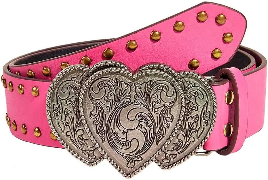 Yalice Heart Western Leather Belt for Women Men Star Buckle Waist Belt for Jeans Pants Ladies Cowgirls Cowboys Belt