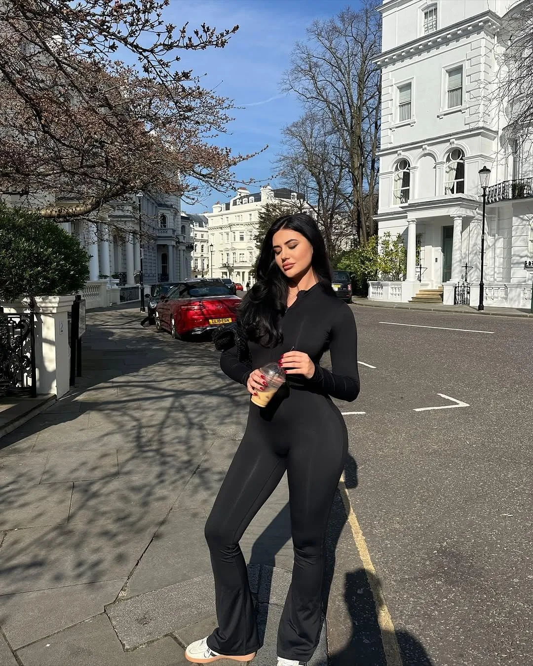 YEOREO Women Long Sleeve Flare Workout Jumpsuit Zip Up Romper Bottom Pants Wide Leg Bodysuit Bodycon Sexy One Piece