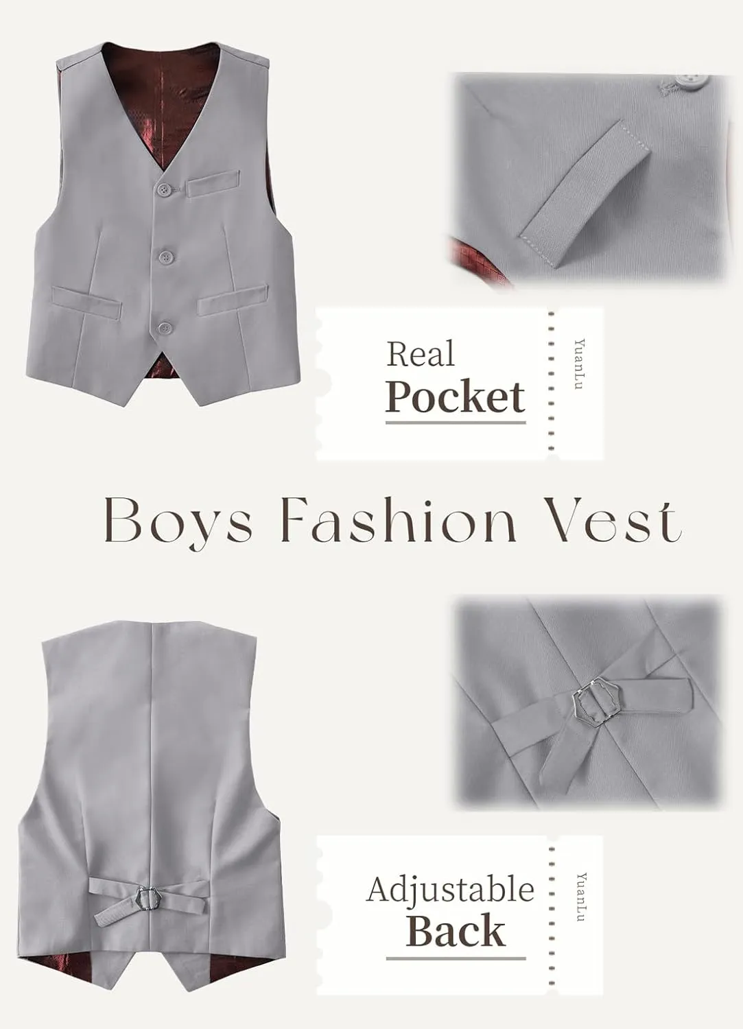 YuanLu Boys Suit Homecoming Dresses for Kids Ring Bearer Outfit Suits Tuxedo Formal Vest and Pants Suit Set